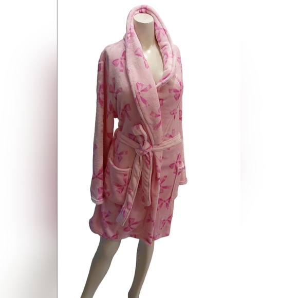 Juicy Couture Pink Bow-Patterned Robe 36 Inches - Long Sleeves Plush L/XL - Picture 2 of 3